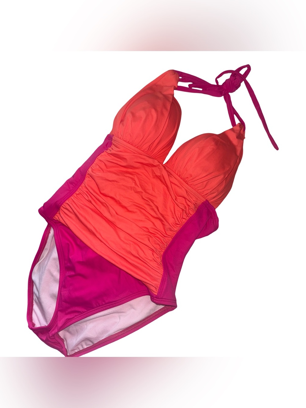 LaBlanca Colorblock Halter One-Piece Swimsuit in Coral & Fuchsia
Sz: 6
Brand New